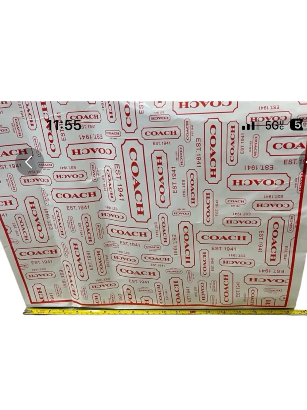COACH White and Red Logo Print Shopping Bag